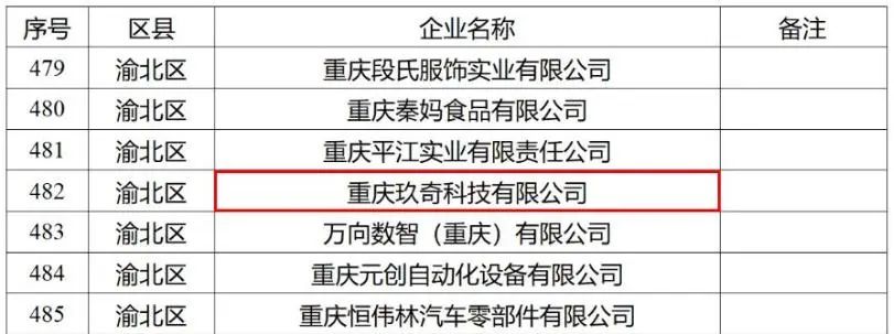 重庆市“专精特新”中小企业名单